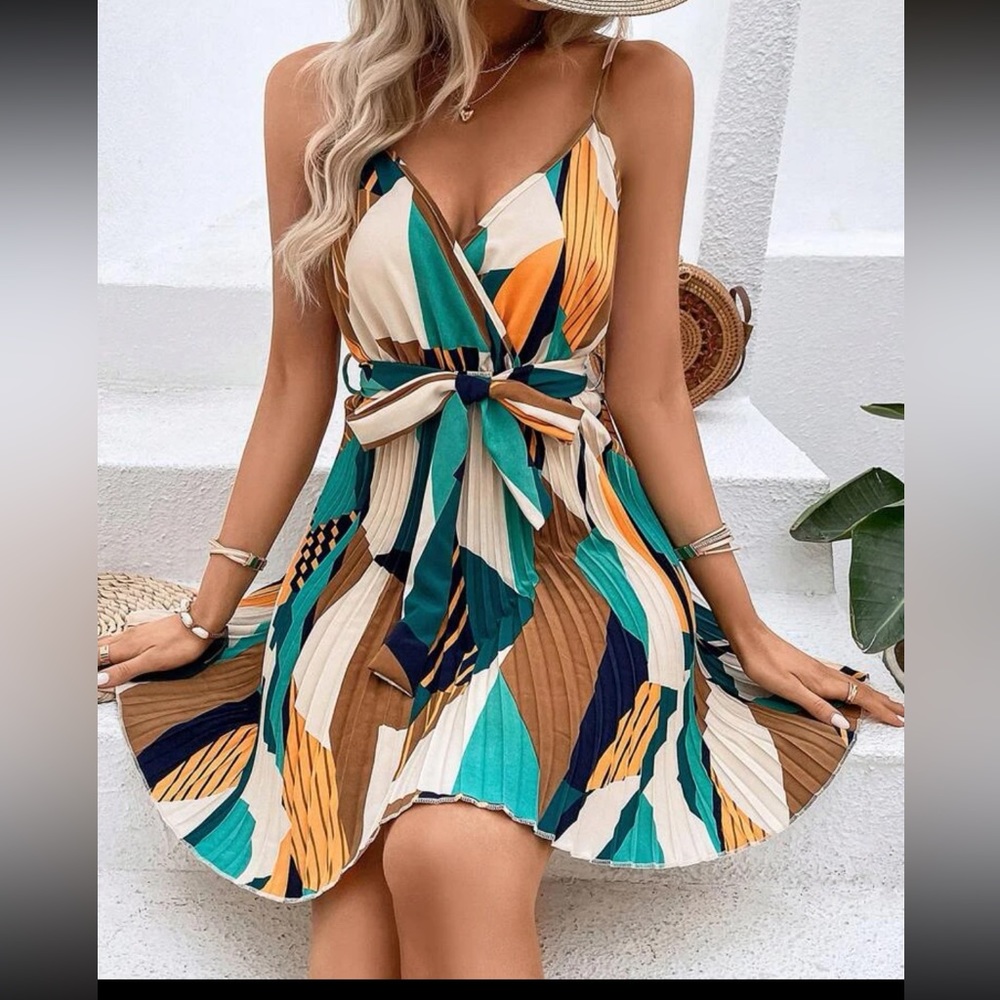 pleated Print Cami Mini Dress - Picture 1 of 5